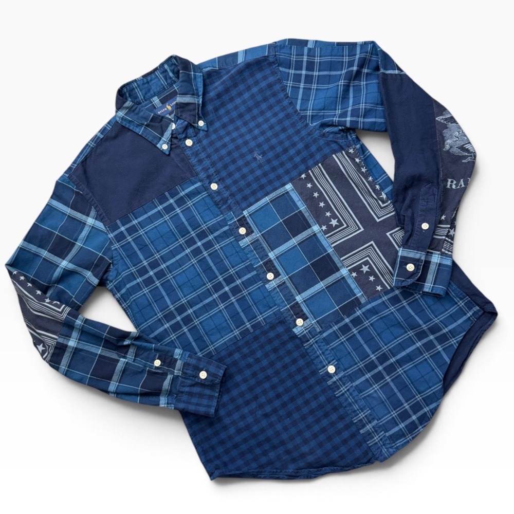 Lauren Men's Plaid Patchwork Eagle Stars Shirt Sz Small 2019 Holiday